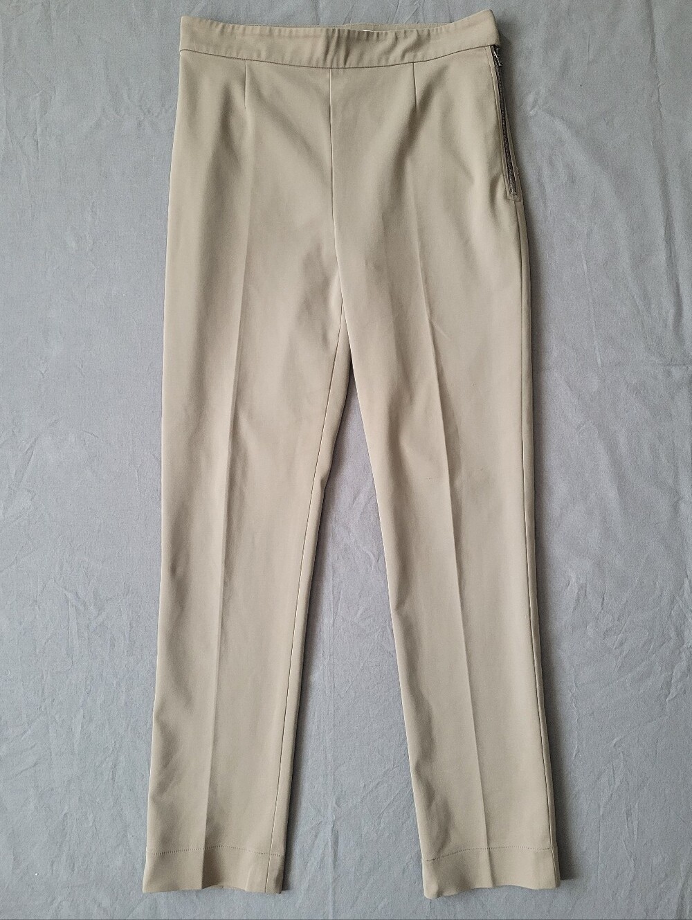 Max Mara Women's Slim Straight Trousers Taupe Stretch Made in Italy IT 40 US 10